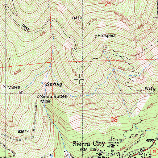 Topographic Map of Sacred Mound Mine, CA