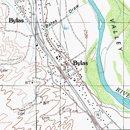 Topographic Map of Bylas, AZ