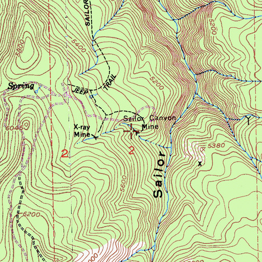 Topographic Map of Sailor Canyon Mine, CA