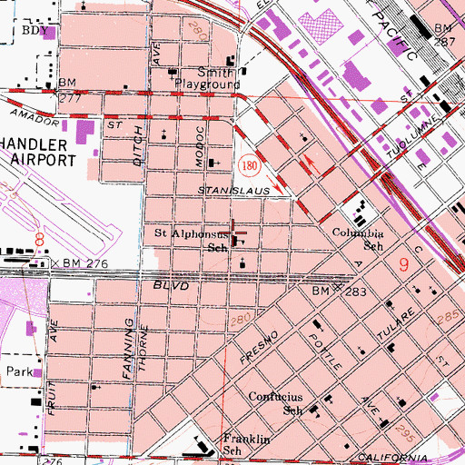 Topographic Map of Saint Alphonsus School, CA