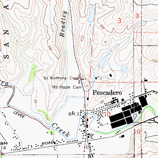 Topographic Map of Saint Anthony Cemetery, CA