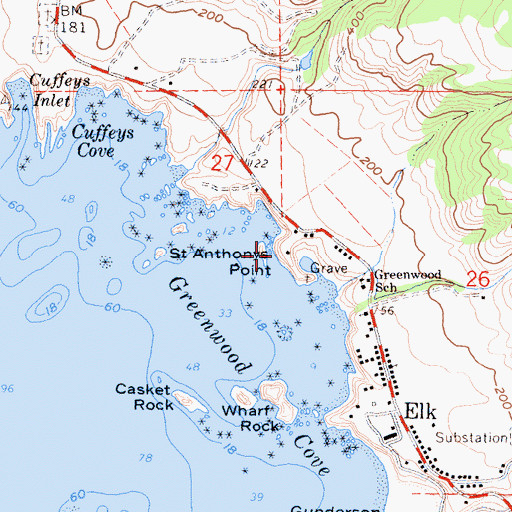 Topographic Map of Saint Anthonys Point, CA