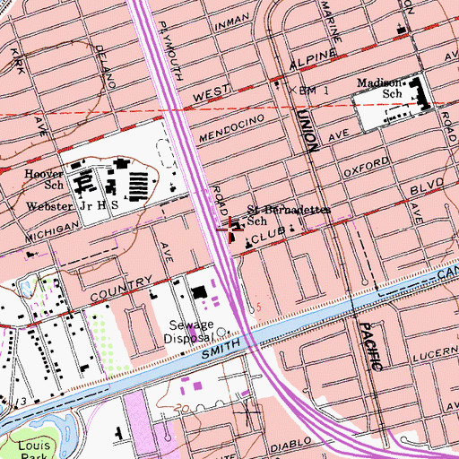 Topographic Map of Saint Bernadettes School, CA