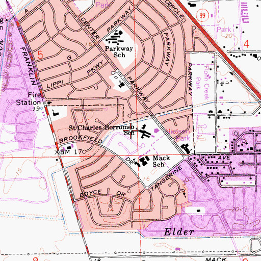 Topographic Map of Saint Charles Borromeo School, CA