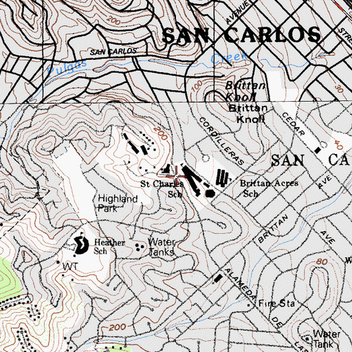 Topographic Map of Saint Charles School, CA