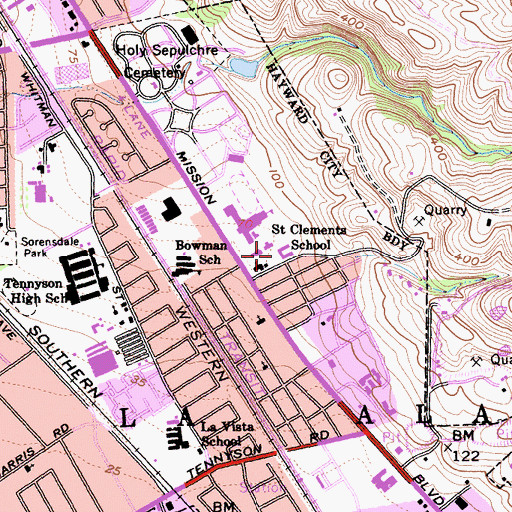 Topographic Map of Saint Clements School, CA