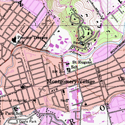 Topographic Map of Saint Eugene Cathedral School, CA