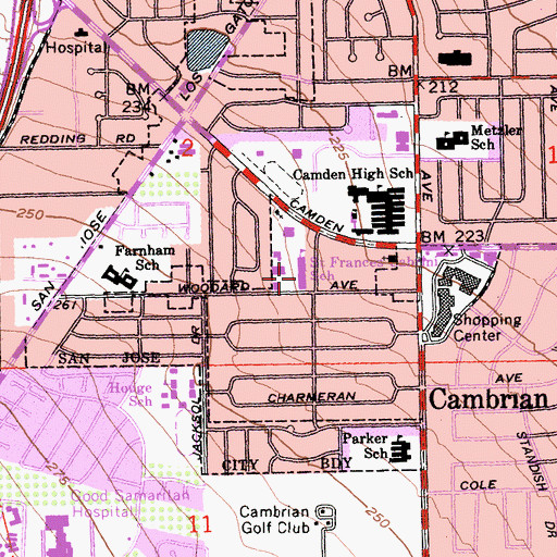 Topographic Map of Saint Frances Cabrini School, CA