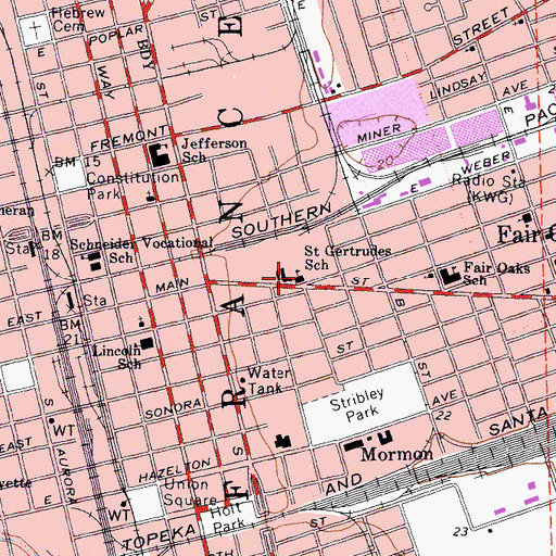 Topographic Map of Saint Gertrudes School, CA