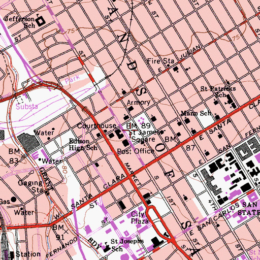 Topographic Map of Saint James Square, CA