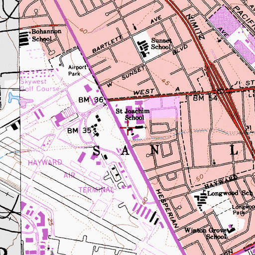 Topographic Map of Saint Joachim Elementary School, CA