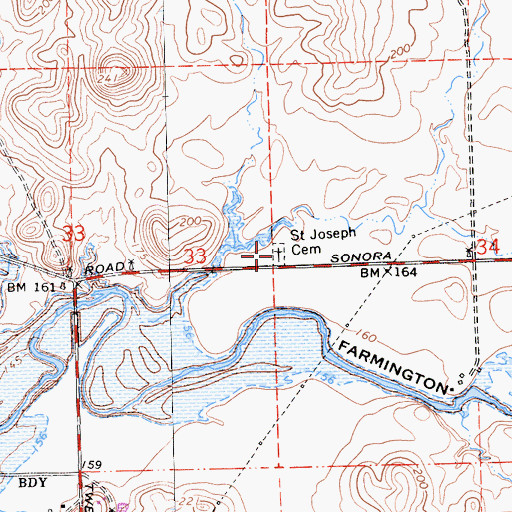 Topographic Map of Saint Joseph Catholic Cemetery, CA