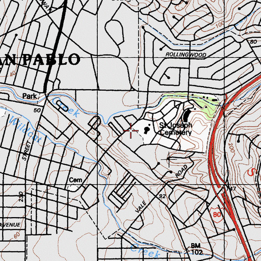 Topographic Map of Saint Joseph Cemetery, CA