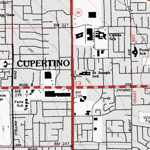 Topographic Map of Saint Joseph of Cupertino School, CA