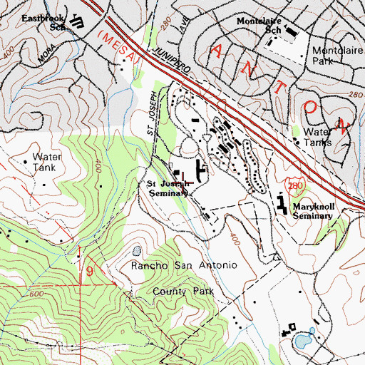 Topographic Map of Saint Joseph Seminary, CA