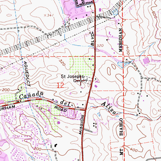 Topographic Map of Saint Josephs Cemetery, CA