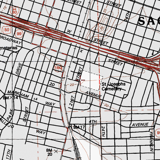 Topographic Map of Saint Josephs Cemetery, CA