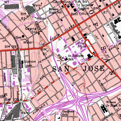 Topographic Map of Saint Josephs School (historical), CA