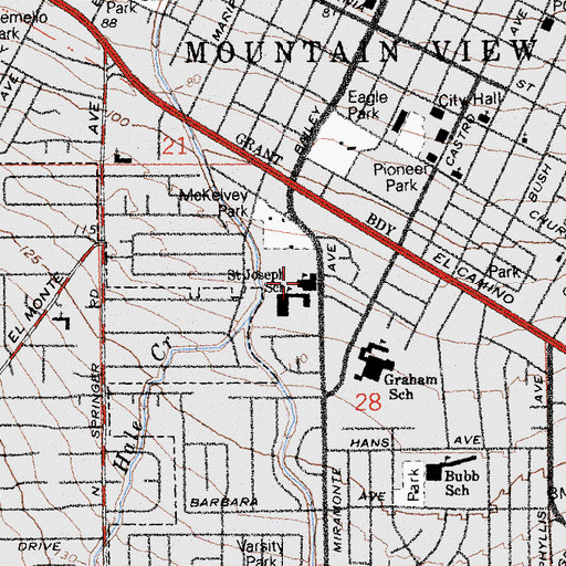 Topographic Map of Saint Joseph Elementary School, CA