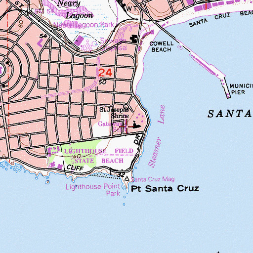 Topographic Map of Saint Josephs Shrine, CA