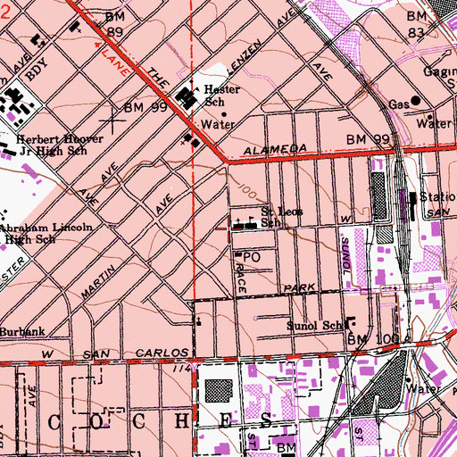 Topographic Map of Saint Leo the Great School, CA