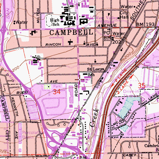 Topographic Map of Saint Lucy Parish School, CA
