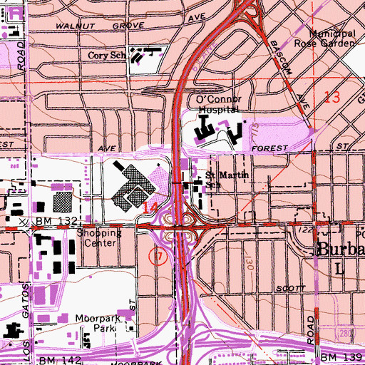 Topographic Map of Saint Martin of Tours School, CA