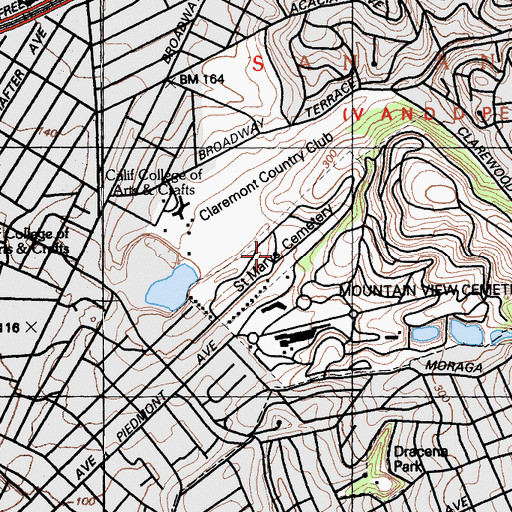 Topographic Map of Saint Marys Cemetery, CA