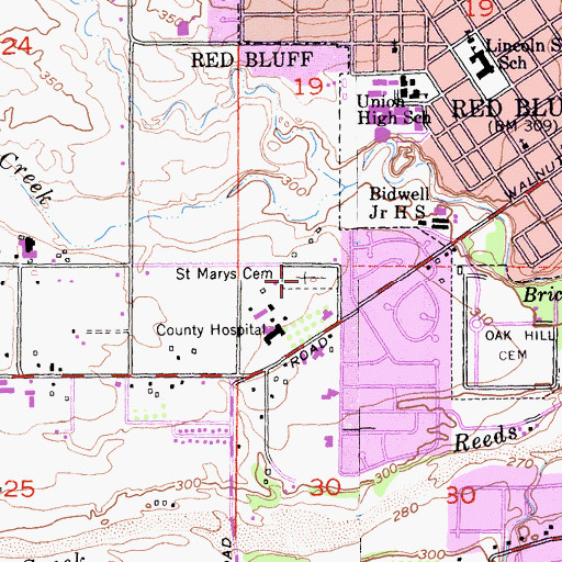 Topographic Map of Saint Marys Cemetery, CA