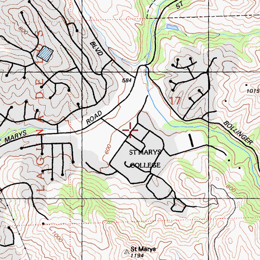 Topographic Map of Saint Mary's College of California, CA