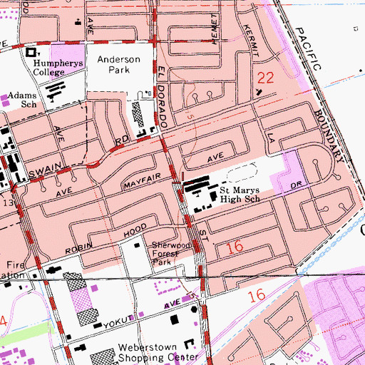 Topographic Map of Saint Mary's High School, CA