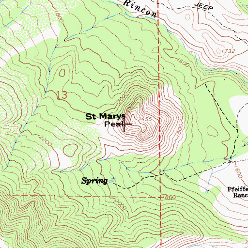 Topographic Map of Saint Marys Peak, CA