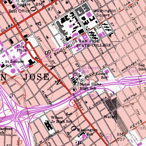 Topographic Map of Saint Marys School, CA