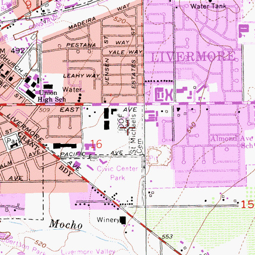 Topographic Map of Saint Michaels Cemetery, CA