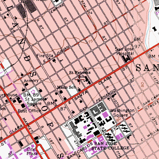 Topographic Map of Saint Patrick School, CA