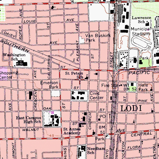 Topographic Map of Saint Peters School, CA