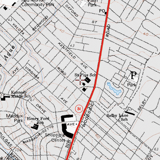 Topographic Map of Saint Pius Elementary School, CA