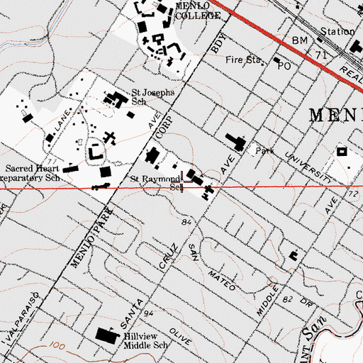 Topographic Map of Saint Raymond Catholic Elementary School, CA