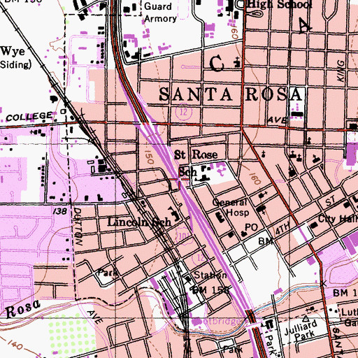 Topographic Map of Saint Rose School, CA