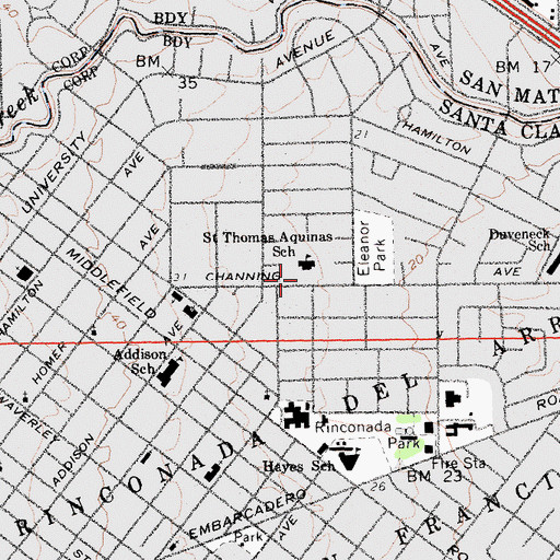 Topographic Map of Saint Elizabeth Seton School, CA