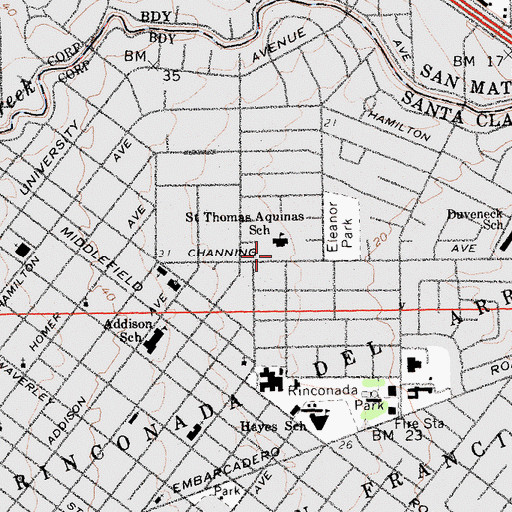 Topographic Map of Saint Elizabeth Seton School, CA