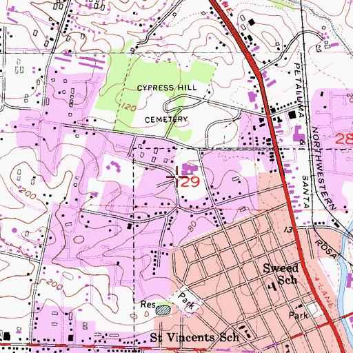 Topographic Map of Saint Vincent High School, CA
