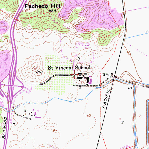 Topographic Map of Saint Vincent School, CA