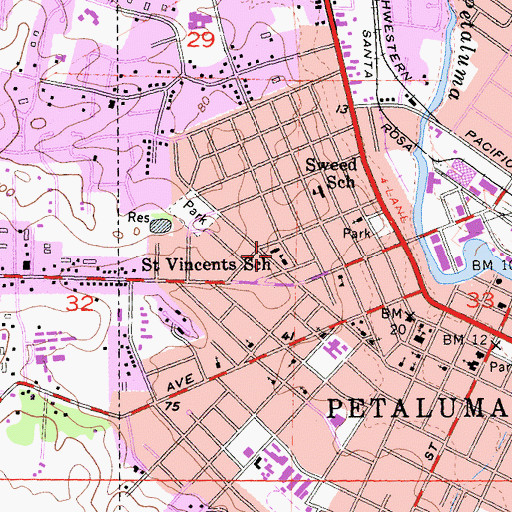 Topographic Map of Saint Vincent Elementary School, CA