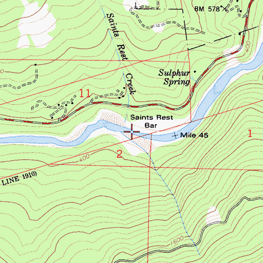 Topographic Map of Saints Rest Bar, CA