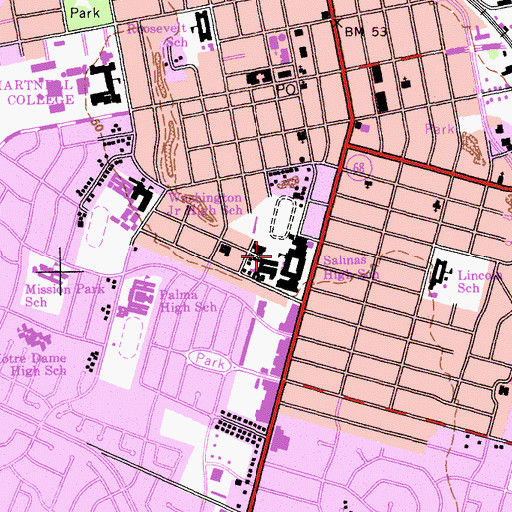 Topographic Map of Salinas High School, CA