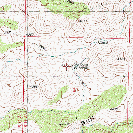 Topographic Map of Sunburn Windmill, AZ