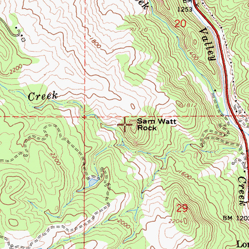 Topographic Map of Sam Watt Rock, CA