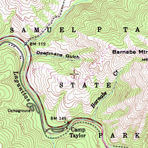 Topographic Map of Samuel P. Taylor State Park, CA
