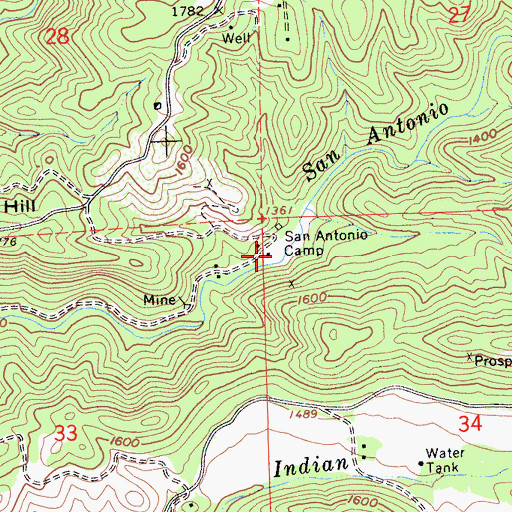 Topographic Map of San Antonio Camp, CA